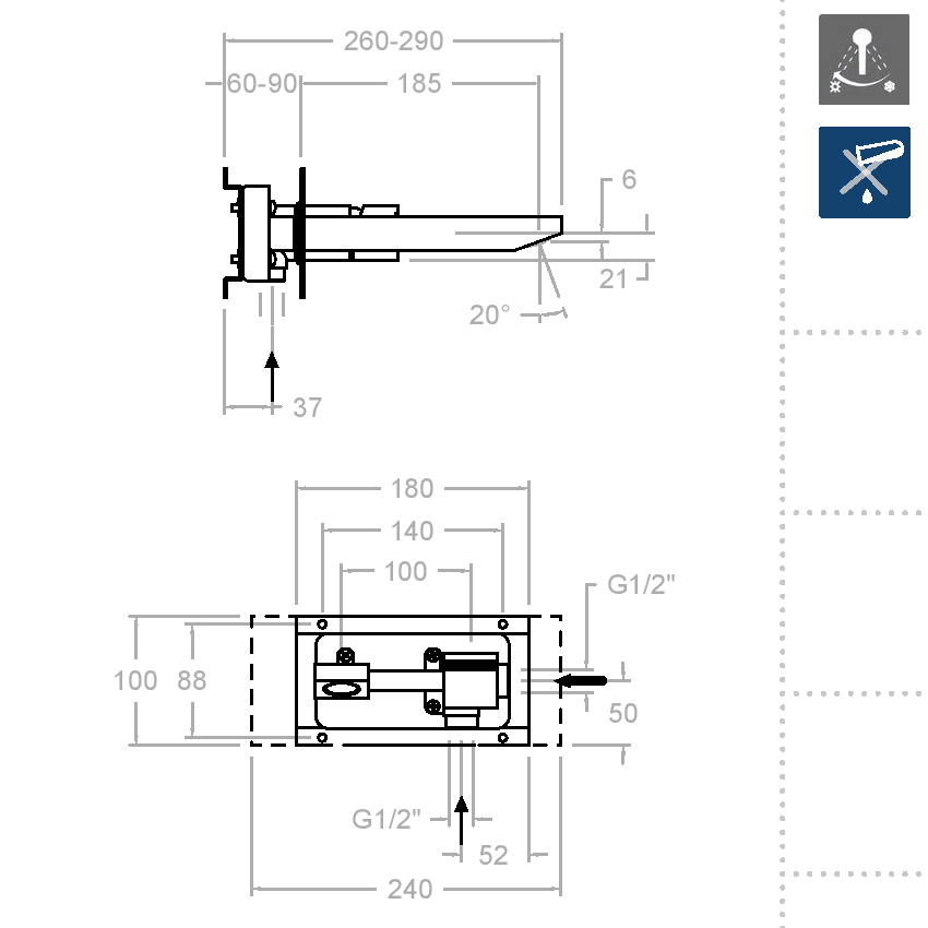 Ramonsoler Kuatro Встраиваемый смеситель излив 18,5 см, цвет: хром 4720