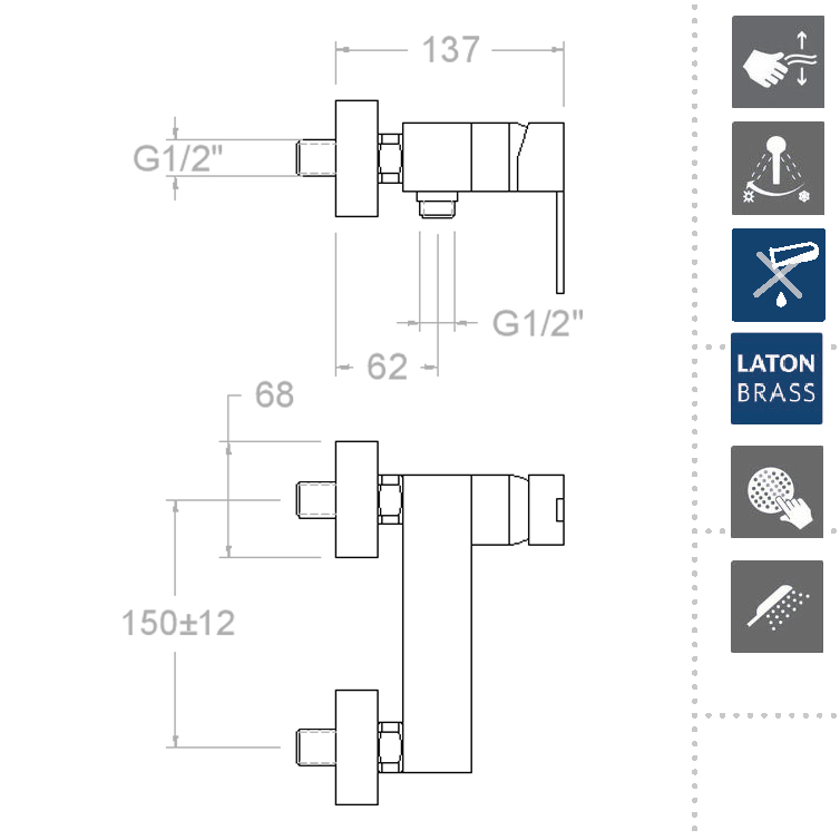 Ramonsoler Kuatro NK Смеситель настенный с душем, цвет: хром 4928MK