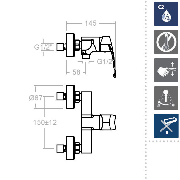 Ramonsoler New Fly Смеситель настенный однорычажный, цвет: матовый черный 570802SNM