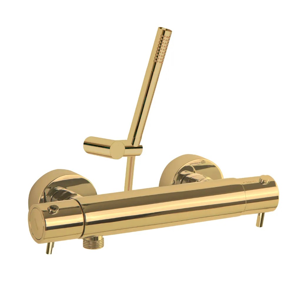 Ramonsoler Odisea Термостатический смеситель настенный с душем, цвет: золото брашированное 393401DOC