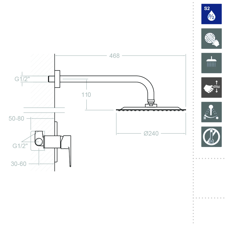 Ramonsoler Titanium Душевой комплект встраиваемый с тропическим душем, цвет: хром K1818013