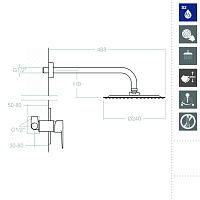Ramonsoler Titanium Душевой комплект встраиваемый с тропическим душем, цвет: хром K1818013