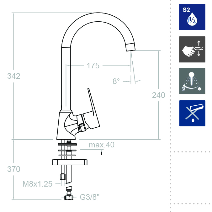 Ramonsoler Titanium Смеситель для раковины высокий однорычажный, цвет: хром 180602