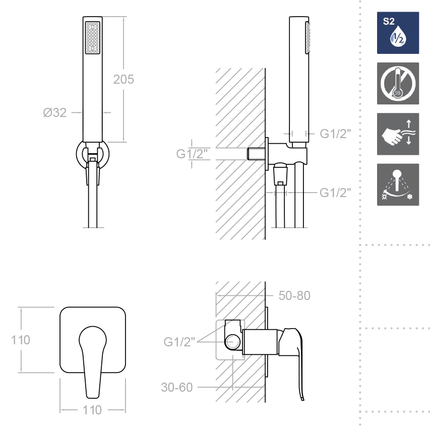 Ramonsoler Ypsilon Plus Душевой комплект встраиваемый, цвет: хром K6418011
