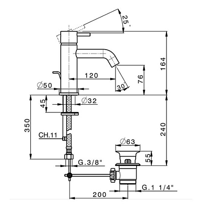 Cisal Less New Смеситель для раковины, с донным клапаном, длина излива 12 см, цвет: chrome LN00051021