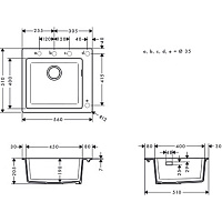Hansgrohe S51 Кухонная мойка встраиваемая сверху 1 чаша 56x51 см, цвет: cерый бетон 43312380