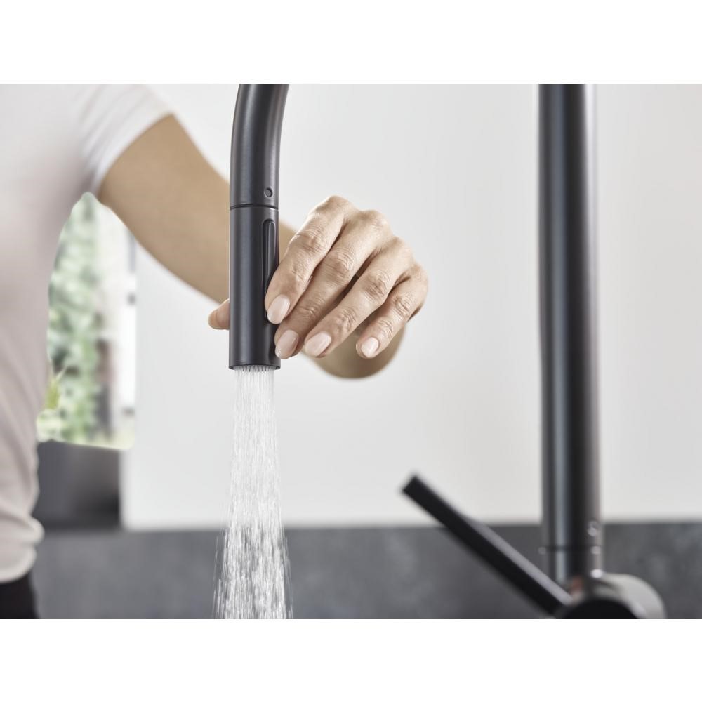 Hansgrohe Talis M54 Смеситель для кухонной мойки однорыч. 210,  с выдв. излив. цвет: матовый черный 72800670