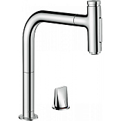 Hansgrohe Metris Select M71 Смеситель для кух. мойки на 2 отв. однорыч. 200, с выд. изл. цвет: хром 73819000