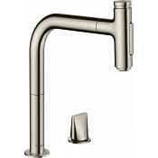 Hansgrohe Metris Select M71 Смеситель для кухонной мойки на 2 отв., с выдв. изл. цвет: нержав. сталь 73819800