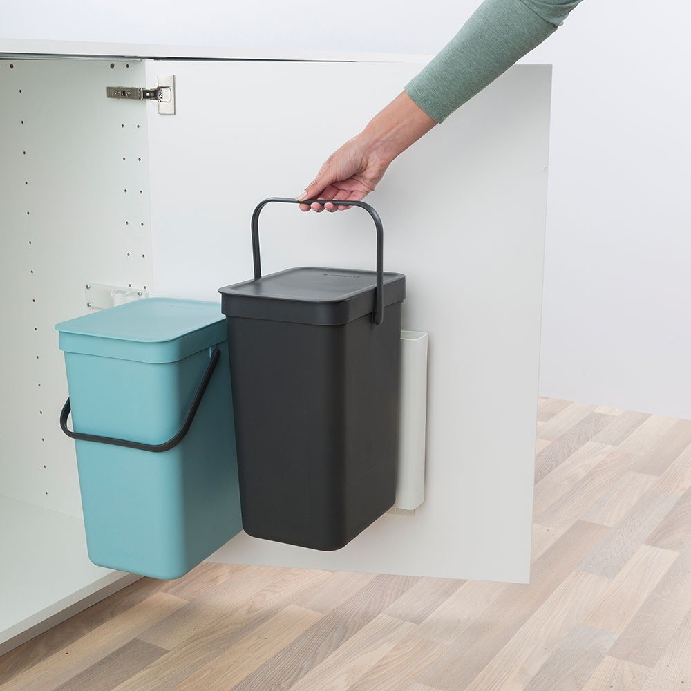 Brabantia Sort&Go Мусорное ведро с крышкой, пластик 2x12л, цвет: мятный и серый 109980