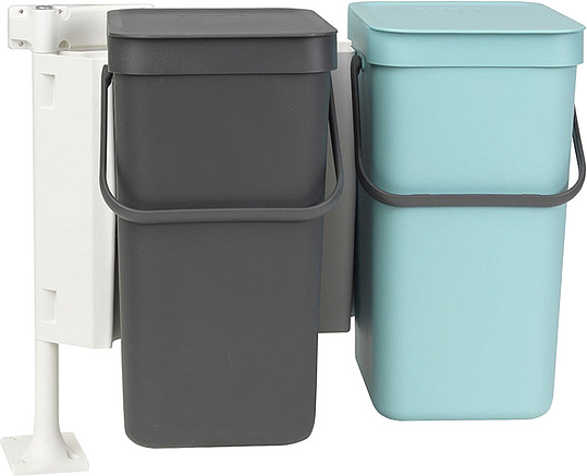 Brabantia Sort&Go Мусорное ведро с крышкой, пластик 2x12л, цвет: мятный и серый 109980