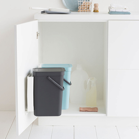 Brabantia Sort&Go Мусорное ведро с крышкой, пластик 2x12л, цвет: мятный и серый 109980