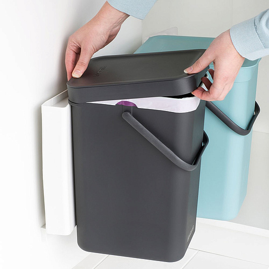 Brabantia Sort&Go Мусорное ведро с крышкой, пластик 2x12л, цвет: мятный и серый 109980