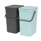 Brabantia Sort&Go Мусорное ведро с крышкой, пластик 2x12л, цвет: серый;зеленый 109980