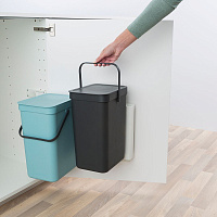 Brabantia Sort&Go Мусорное ведро с крышкой, пластик 2x12л, цвет: мятный и серый 109980