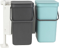 Brabantia Sort&Go Мусорное ведро с крышкой, пластик 2x12л, цвет: мятный и серый 109980