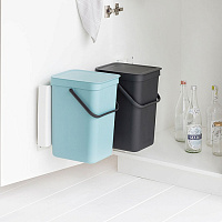 Brabantia Sort&Go Мусорное ведро с крышкой, пластик 2x12л, цвет: мятный и серый 109980