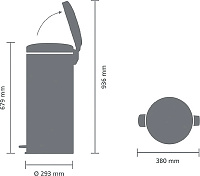 Brabantia NewIcon Мусорное ведро с педалью, нержавеющая сталь на 30л, цвет: стальной матовый 111822