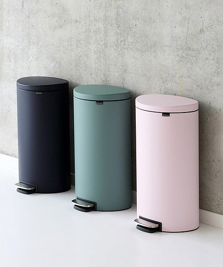 Brabantia FlatBack Мусорное ведро с педалью, нержавеющая сталь на 30л, цвет: минерально-синий 103940