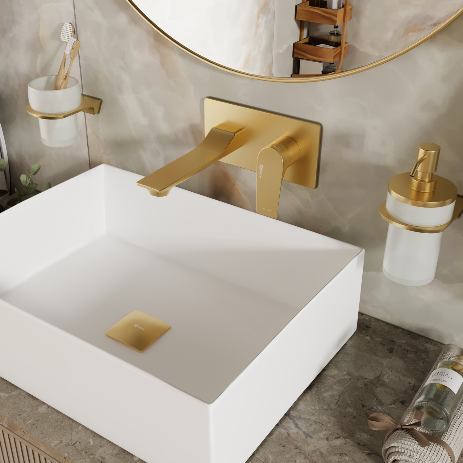 Wasserkraft Aisch 5500 Смеситель для раковины встраиваемый, излив 18,3 см, цвет: матовое золото 5530