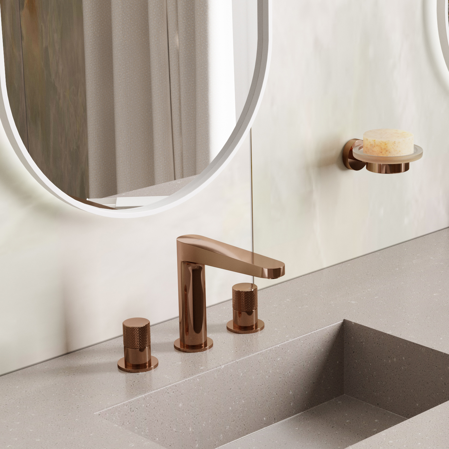 Wasserkraft Paar 8800 Смеситель для раковины встр., на 3 отв., излив 15,5 см, цвет: розовое золото 8835