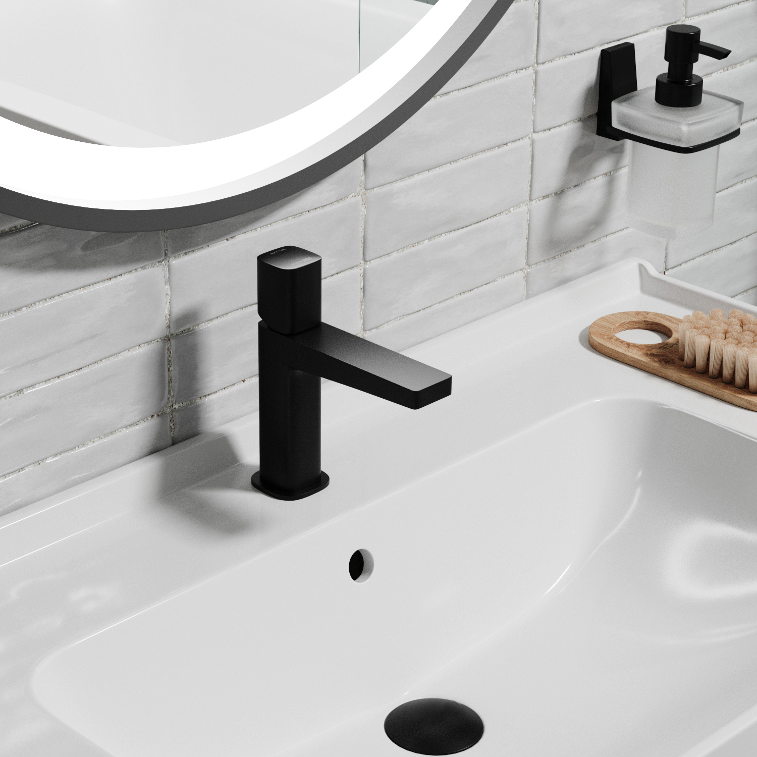 Wasserkraft Nuthe 9100 Смеситель для раковины на 1 отв., излив 10,3 см, цвет: черный soft-touch 9103