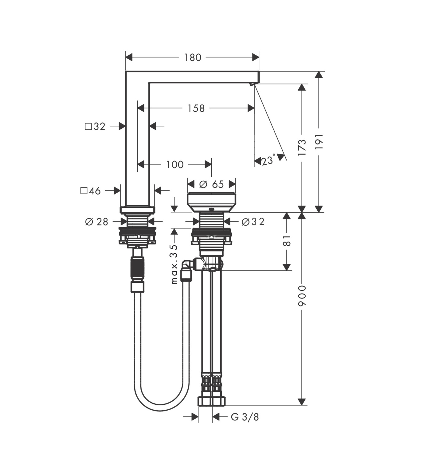 Hansgrohe Tecturis E Смеситель для раковины на 2 отверстия, высокий, цвет: матовый черный 73053670