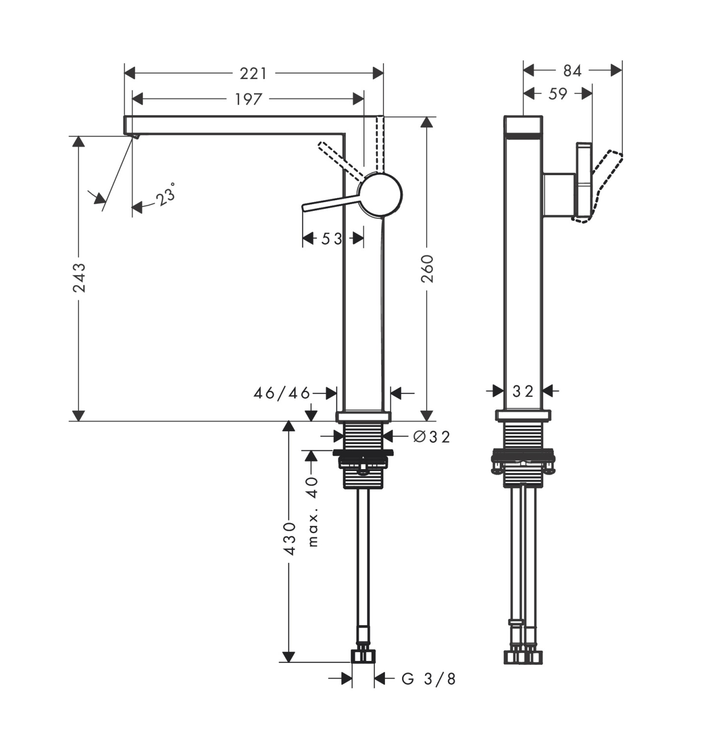 Hansgrohe Tecturis E Смеситель для раковины, высокий, с донным клапаном, цвет: хром 73070000