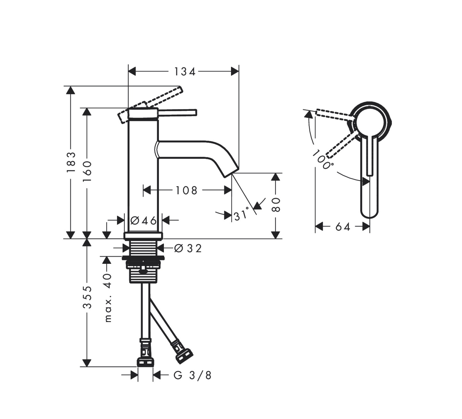Hansgrohe Tecturis S Смеситель для раковины однорычажный, без донного клапана, цвет: матовый белый 73301700