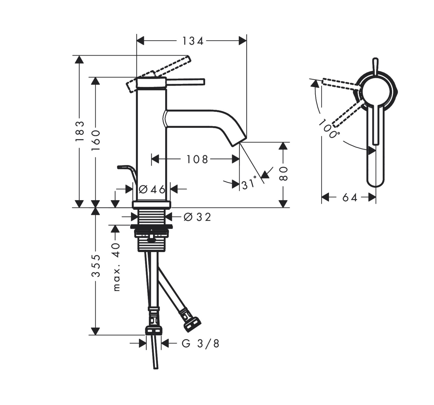 Hansgrohe Tecturis S Смеситель для раковины однорычажный, с донным клапаном, цвет: матовый белый 73302700