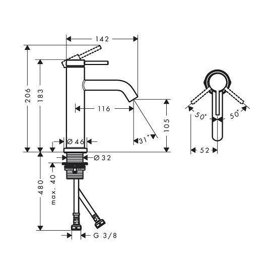 Hansgrohe Tecturis S Смеситель для раковины однорычажный, без донного клапана, цвет: матовый белый 73311700