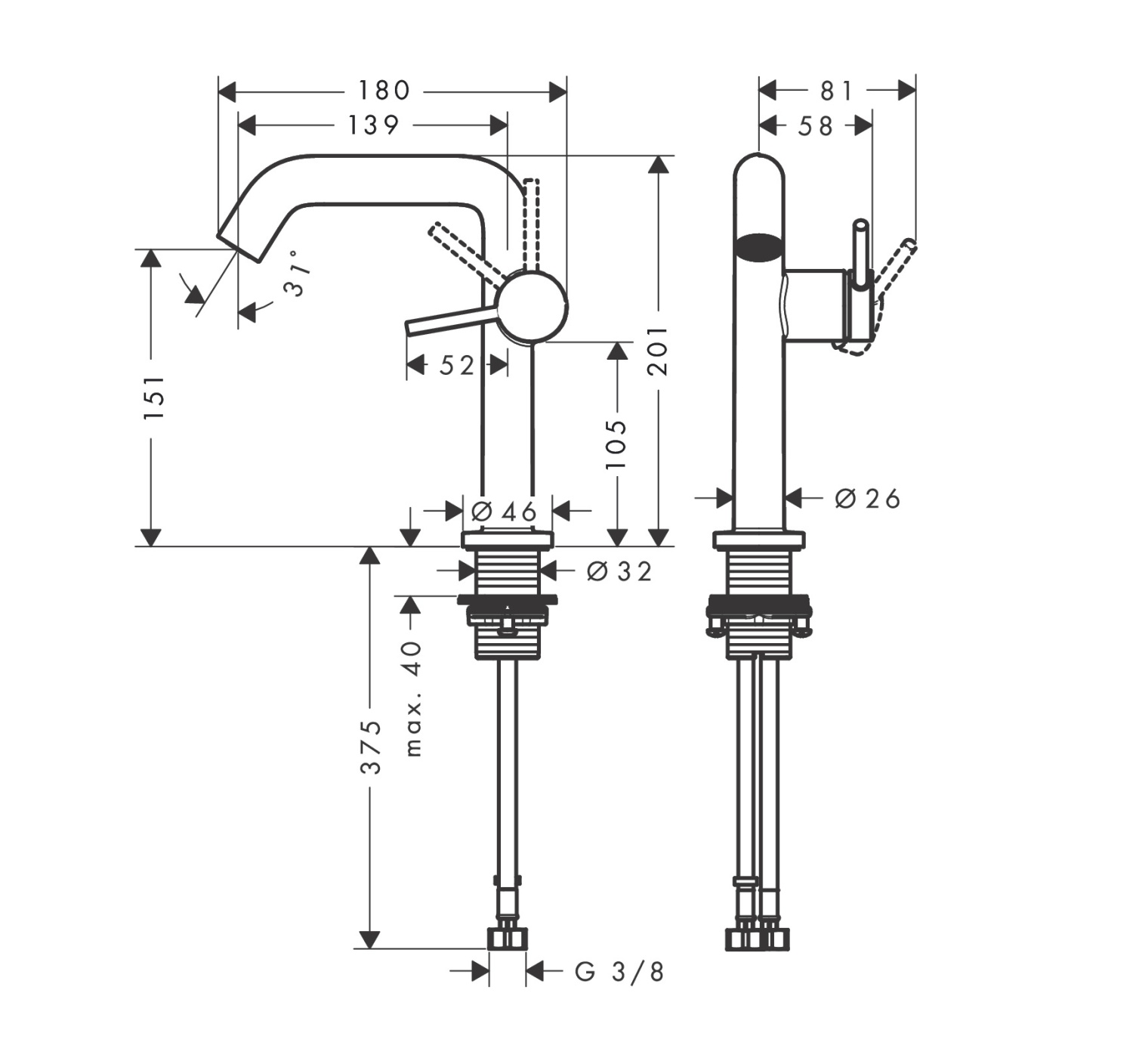 Hansgrohe Tecturis S Смеситель для раковины однорычажный, цвет: шлифованная бронза 73340140