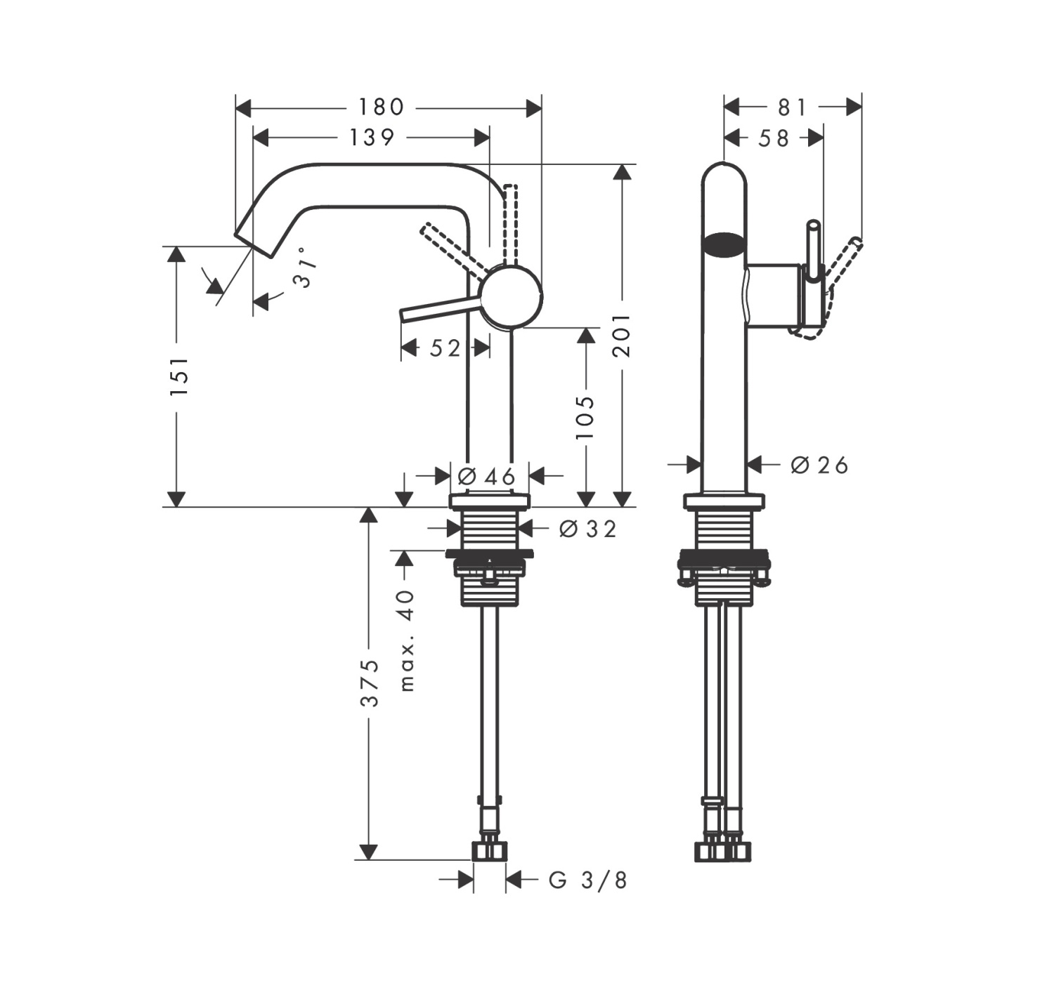Hansgrohe Tecturis S Смеситель для раковины однорычажный, цвет: шлифованная бронза 73341140