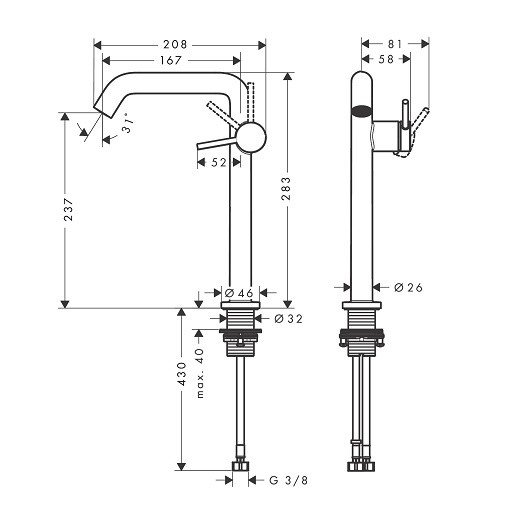 Hansgrohe Tecturis S Смеситель для раковины, высокий, с донным клапаном, цвет: матовый белый 73370700