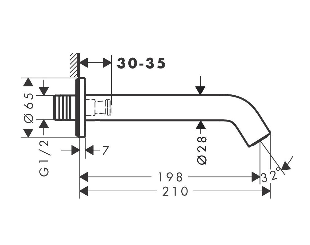 Hansgrohe Tecturis S Излив настенный для ванны 19,8 см, цвет: матовый черный 73411670
