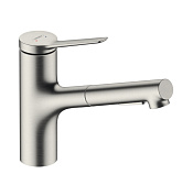 Hansgrohe Zesis M33 Смеситель для кухонной мойки с выдвижным излливом, цвет: нержавеющая сталь 74800800