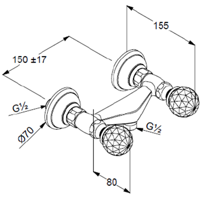 Kludi Adlon Смеситель для душа DN 15 настенный, ручки хрусталь, цвет: золото 5161045G4