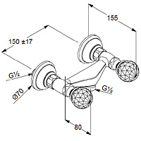 Kludi Adlon Смеситель для душа DN 15 настенный, ручки хрусталь, цвет: золото 5161045G4