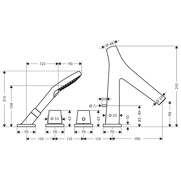 Axor Starck Organic Термостат на борт ванны, с ручным душем, внешняя часть, цвет: шлиф. черный хром 12425340