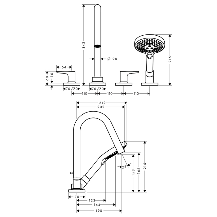 Axor Citterio M Смеситель на борт ванны, с ручным душем, внешняя часть, цвет: полир. розовое золото 34454300