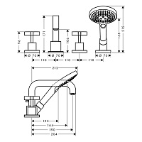 Axor Citterio Смеситель на борт ванны, с ручным душем, внешняя часть, цвет: шлифованный черный хром 39445340