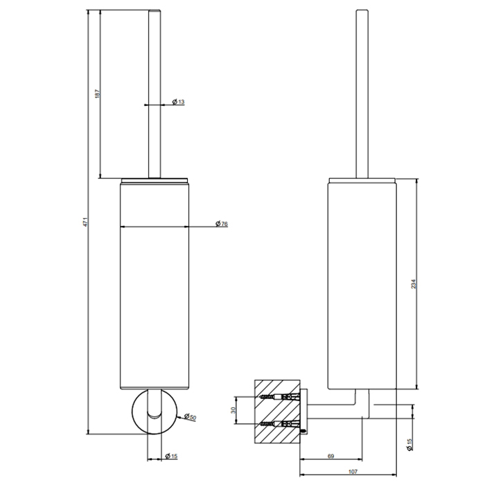 Gessi Tondo Ершик для унитаза подвесной с черной колбой, цвет: matte black 63620#299