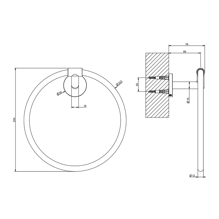 Gessi Tondo Полотенцедержатель кольцевой 22,4 см, цвет: matte black 63709#299