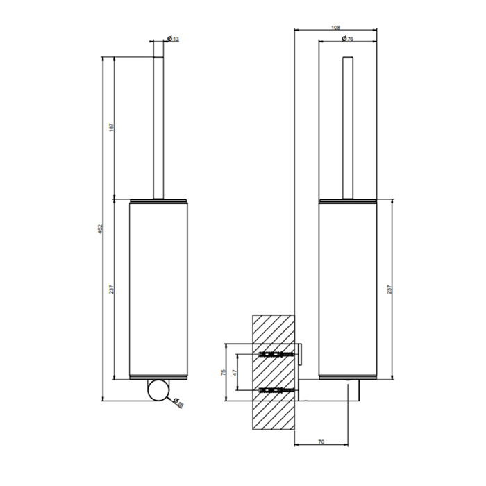 Gessi 316 Ершик для унитаза подвесной с латунной колбой, цвет: matte black/white 54719#299