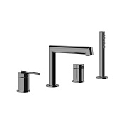 Gessi Ingranaggio Смеситель на борт ванны, на 4 отв., с ручным душем, цвет: Black Metal Brushed PVD 63537#707