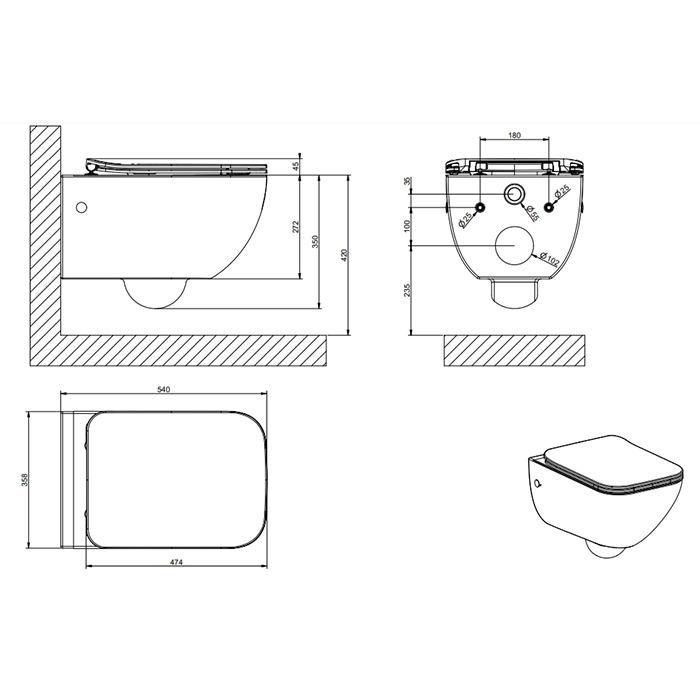 Gessi Origini Унитаз подвесной 54x35 см, крышка микролифт, встроенный сифон, цвет: white ceramic 39118#518