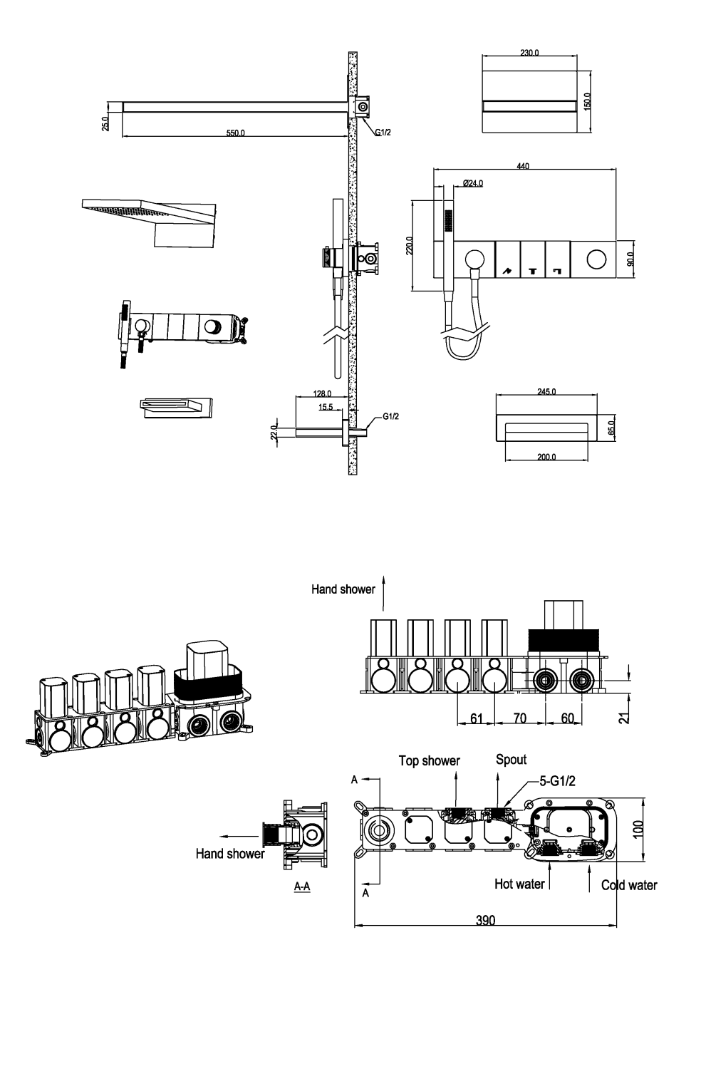 Boheme Zodiac Душевой комплект встраиваемый - смеситель, излив, душ, 3 потребителя, цвет: matt gold 132-2-MG