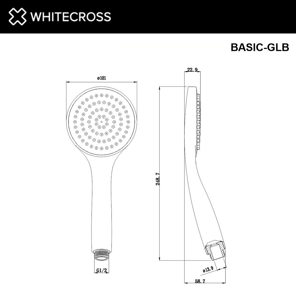 Whitecross Душевая лейка 1 режим цвет: золото брашированное BASIC-GLB