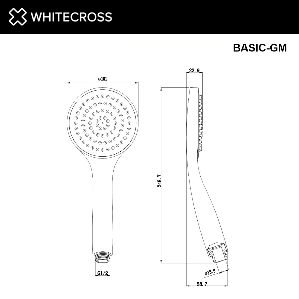 Whitecross Душевая лейка 1 режим цвет: оружейная сталь BASIC-GM