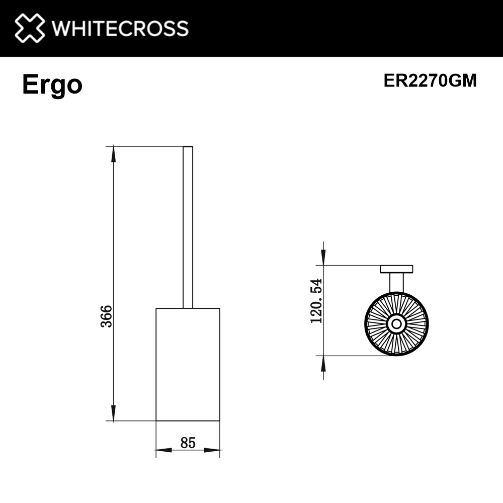 Whitecross Ergo Ершик для унитаза подвесной с колбой из нержавеющей стали, цвет: оружейная сталь ER2270GM